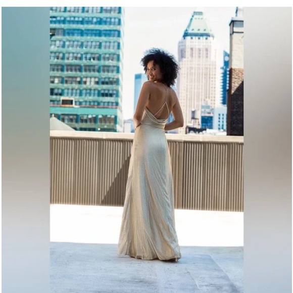 Hayley Paige Gold Liquid Metallic Dress - Picture 2 of 10